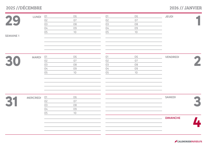 Aperçu calendrier annuel 2026 avec numéro de semaine France