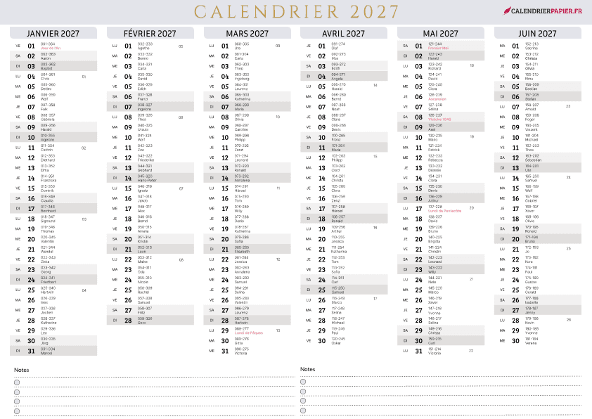 Aperçu calendrier annuel 2027 avec jours fériés France