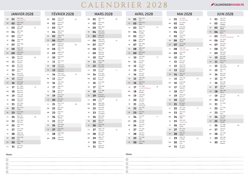 Aperçu calendrier annuel 2028 avec jours fériés France