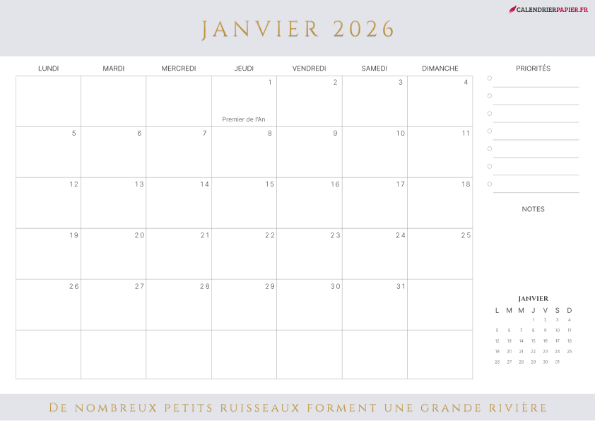 Aperçu calendrier annuel 2026 avec numéro de semaine France