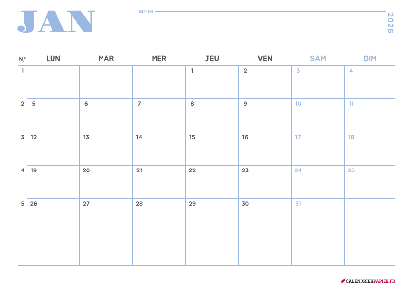 Aperçu calendrier annuel 2026 avec phases de lune France
