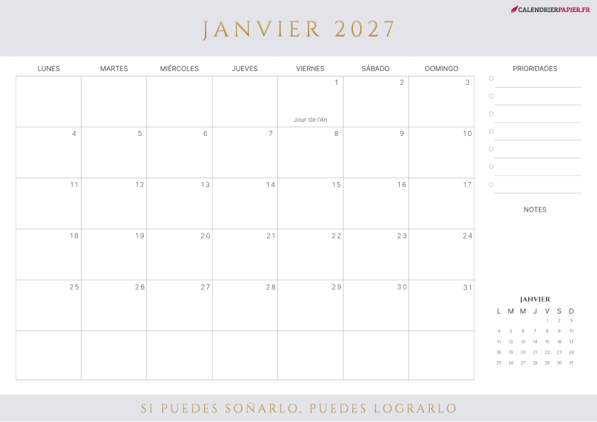 Aperçu calendrier annuel 2027 avec numéro de semaine France