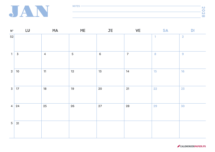 Aperçu calendrier annuel 2028 avec phases de lune France