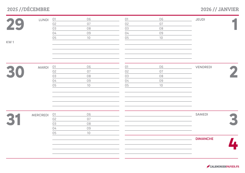 Aperçu calendrier annuel 2026 avec numéro de semaine France