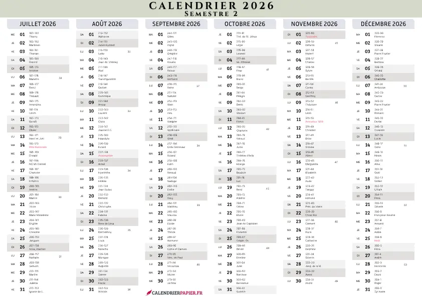 Aperçu calendrier annuel 2026 avec phases de lune France