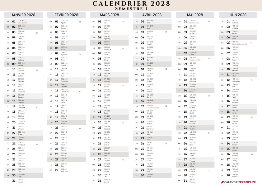 Aperçu calendrier annuel 2028 avec phases de lune France