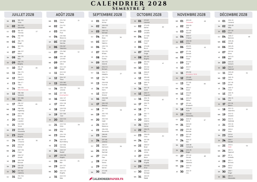 Aperçu calendrier annuel 2028 avec phases de lune France