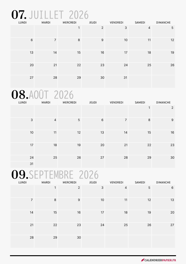 Calendrier annuel 2026 avec phases de lune