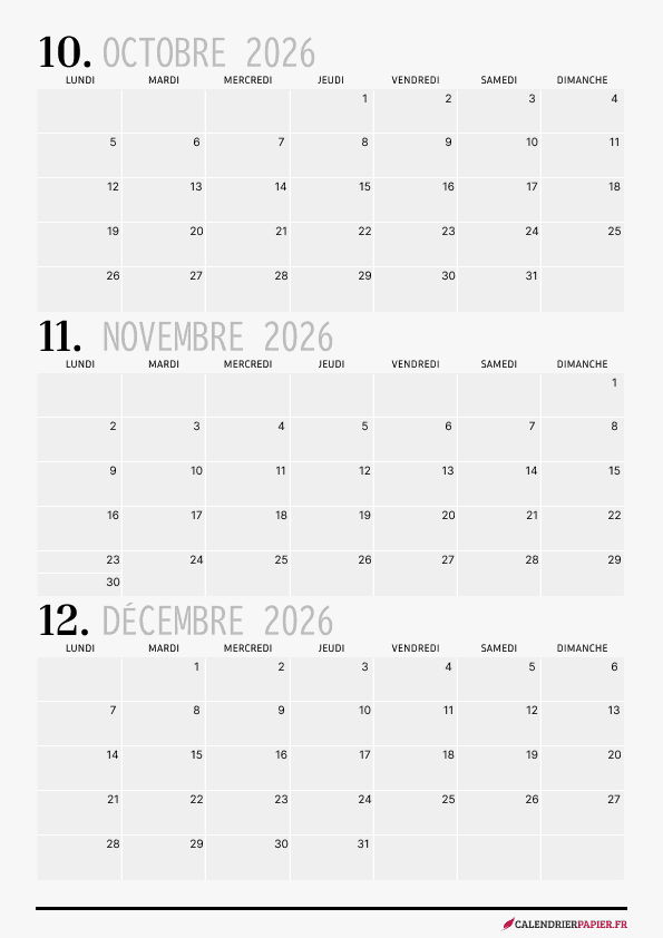 Calendrier annuel 2026 avec phases de lune
