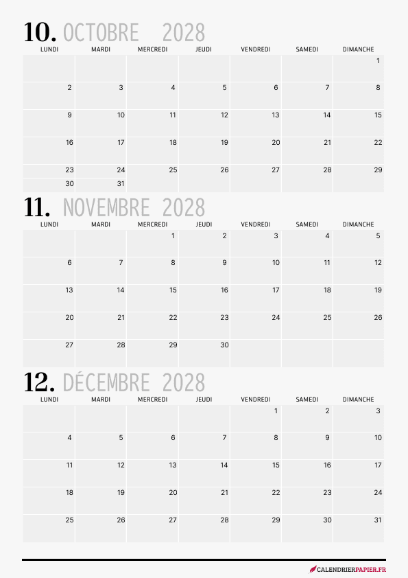 Calendrier annuel 2028 avec phases de lune