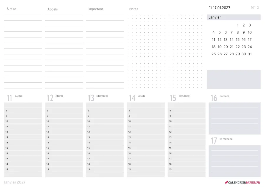 Calendrier de bureau 2027 à imprimer, coloris lavande, fiche n° 3
