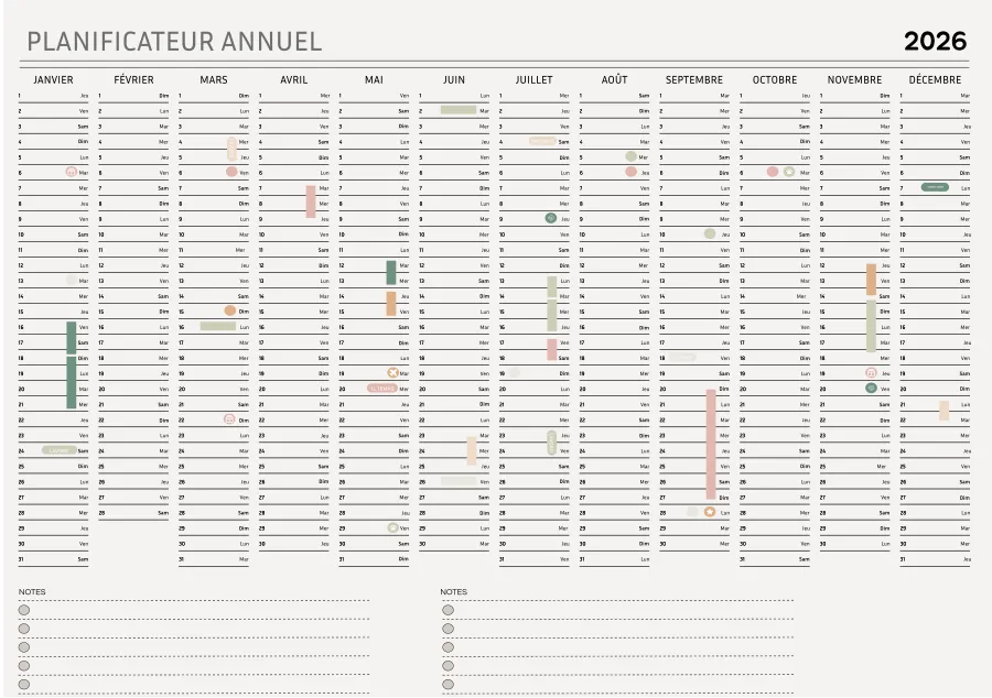 Planning annuel 2027 à imprimer, format A4