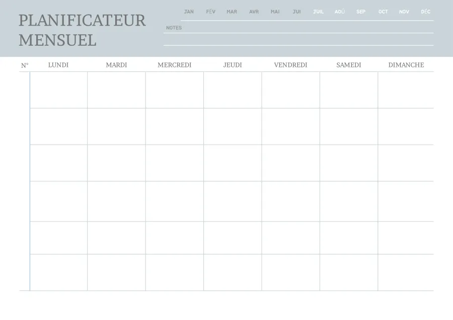 Planning mensuel vierge à imprimer, format A4